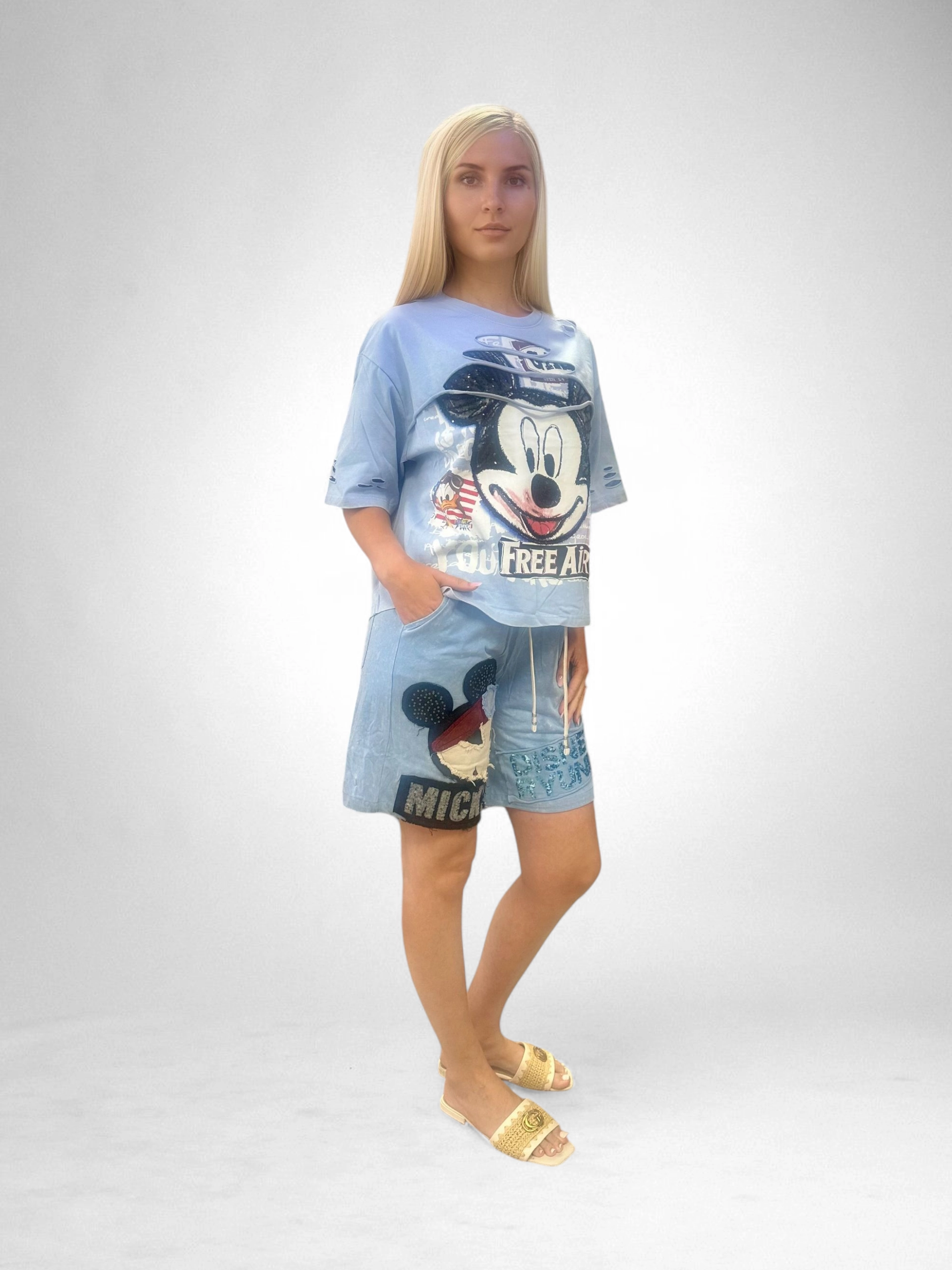 Set Bumbac Premium Tricou Si Pantaloni, Marime Universala, Mickey Mouse/Monster [2]