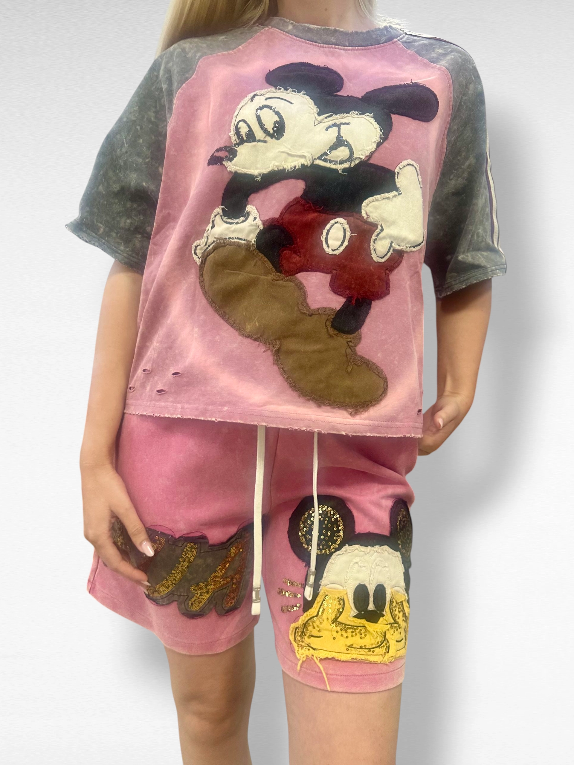 Set Bumbac Premium Tricou Si Pantaloni, Marime Universala, Mickey Mouse/Monster [3]