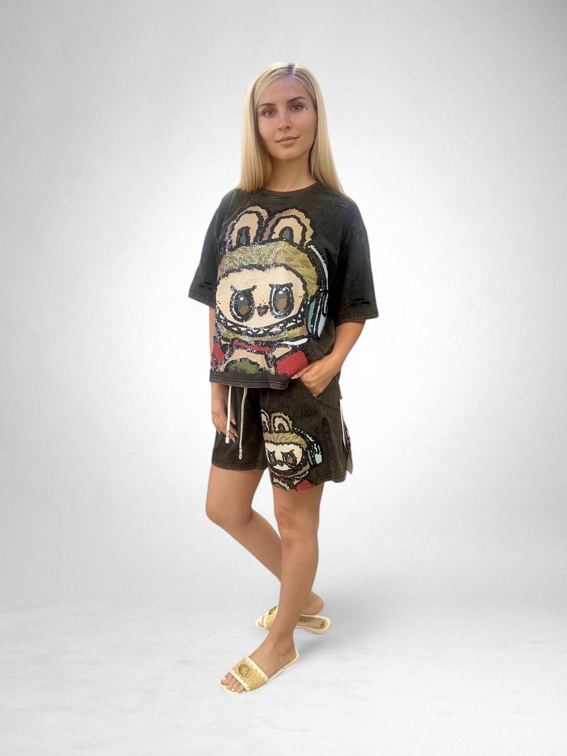 Set Bumbac Premium Tricou Si Pantaloni, Marime Universala, Mickey Mouse/Monster [3]