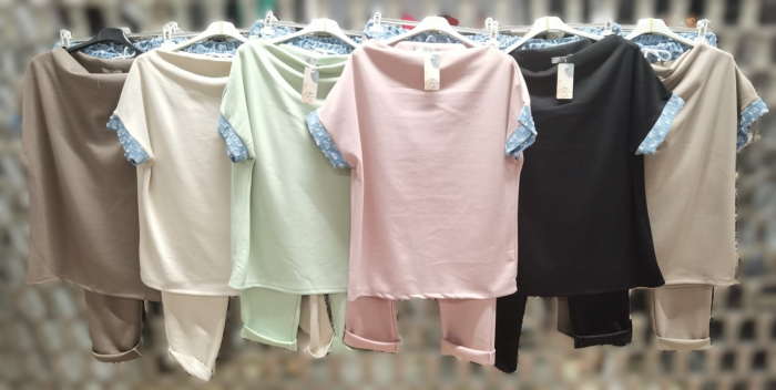 Set Casual Dama, Bluza Cu Maneca Scurta Si Pantaloni, Talie Unica - CHMS [1]