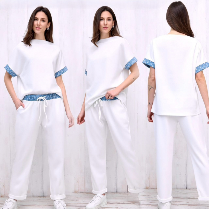 Set Casual Dama, Bluza Cu Maneca Scurta Si Pantaloni, Talie Unica - CHMS [3]