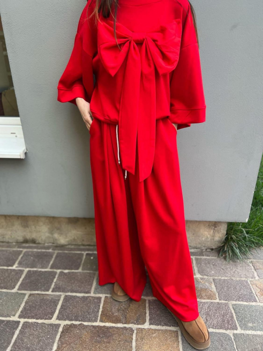 Set Comfy Style 2 piese din vascoza premium cu bluza cu funda si pantaloni cu talie inalta – fabricat in Italia, marime universala [2]