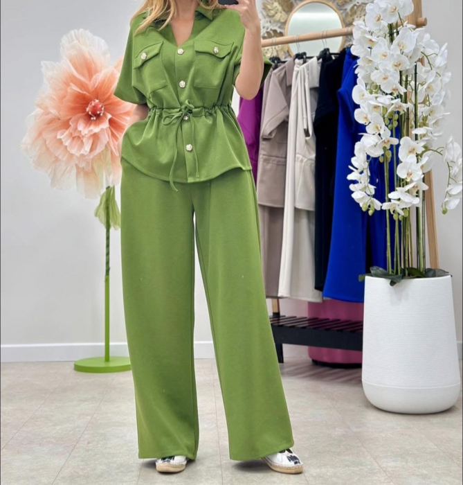 Set dama casual cu camasa si pantaloni largi, marime universala S-L, diverse culori [5]