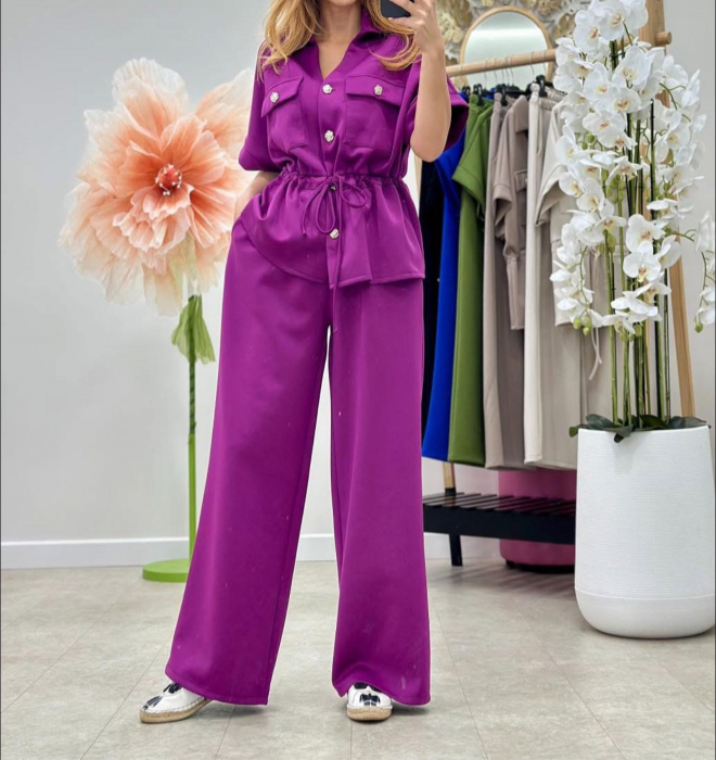 Set dama casual cu camasa si pantaloni largi, marime universala S-L, diverse culori [2]