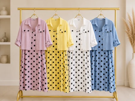 Set dama cu camasa si rochie midi cu buline, croi larg din bumbac [2]