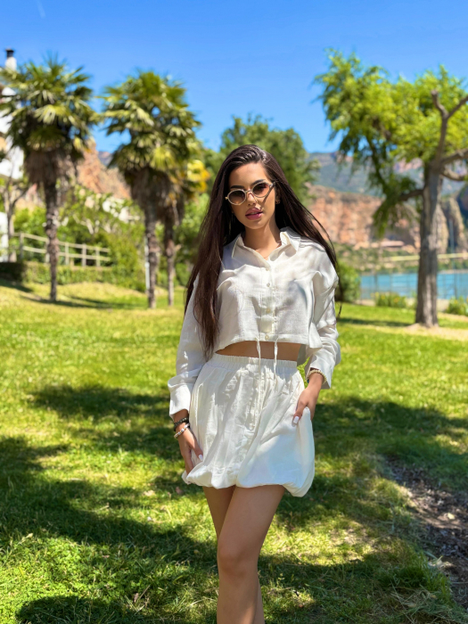 Set dama vara camasa lejera si pantaloni tip fusta gogosar din in – marime universala [1]
