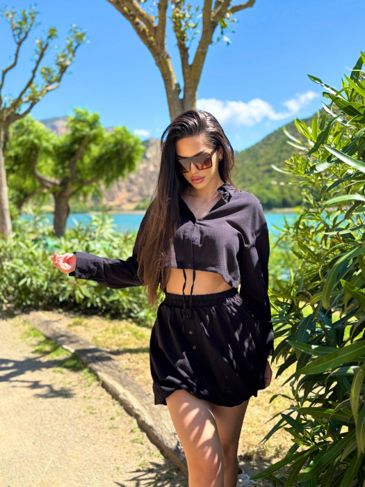 Set dama vara camasa lejera si pantaloni tip fusta gogosar din in – marime universala [1]