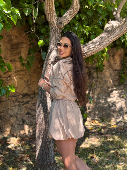Set dama vara camasa lejera si pantaloni tip fusta gogosar din in – marime universala [2]