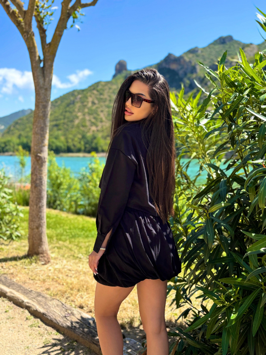 Set dama vara camasa lejera si pantaloni tip fusta gogosar din in – marime universala [3]