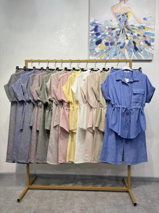Set Vara Dama Din Material Vaporos, Camasa Si Pantaloni Scurti, Culori Pastel, Marime Unica [1]