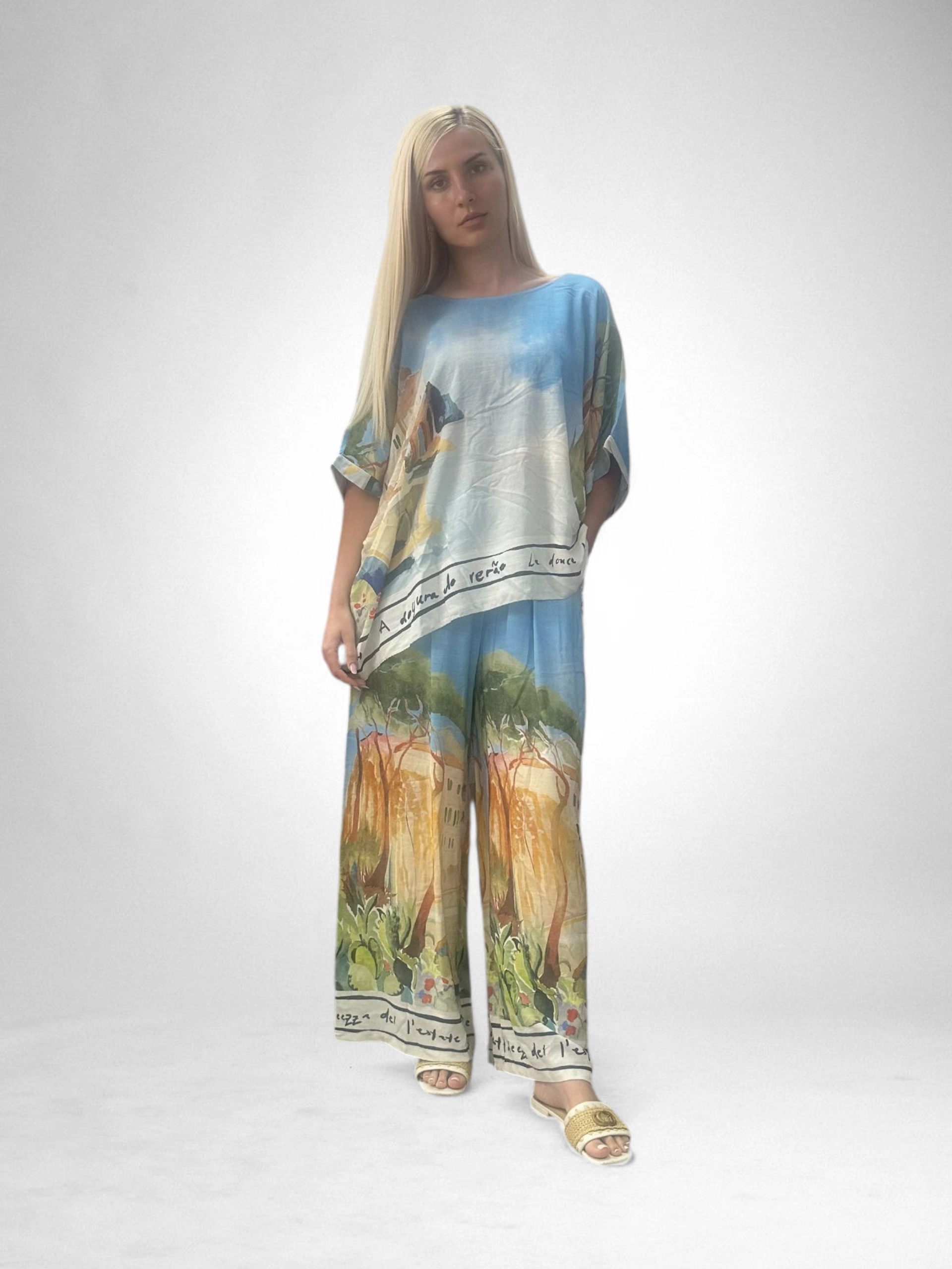 Set Vara Pictat Digital, Marime Universala, Tricou Si Pantaloni Largi [1]