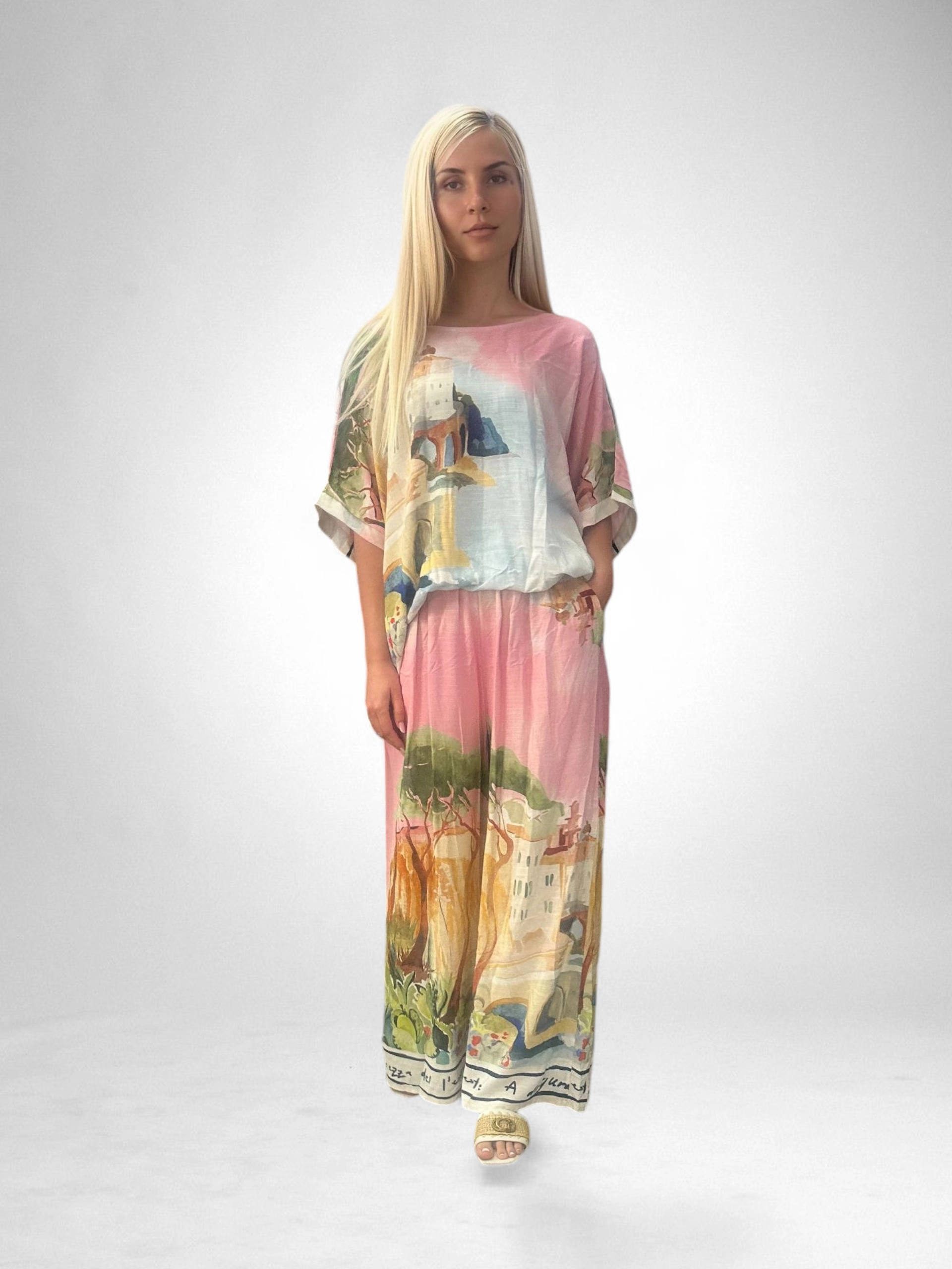 Set Vara Pictat Digital, Marime Universala, Tricou Si Pantaloni Largi [2]