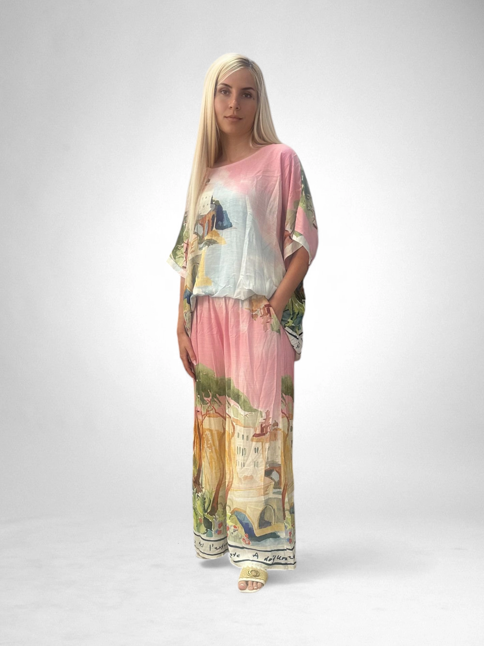 Set Vara Pictat Digital, Marime Universala, Tricou Si Pantaloni Largi [3]