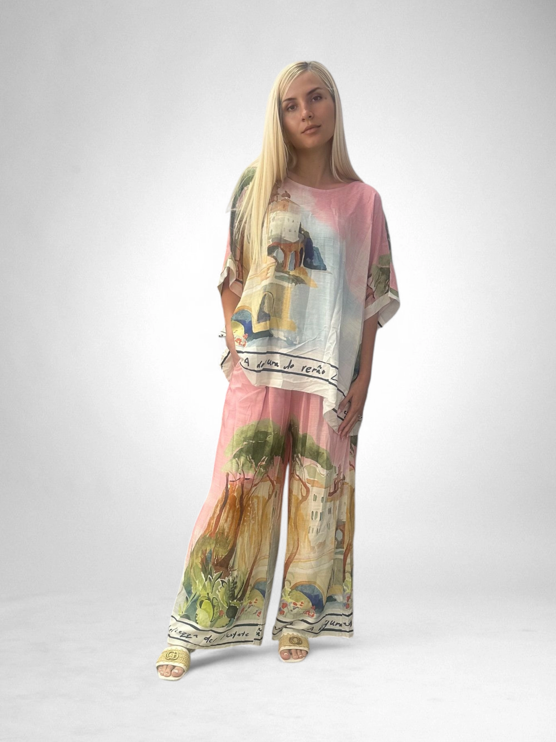 Set Vara Pictat Digital, Marime Universala, Tricou Si Pantaloni Largi [1]