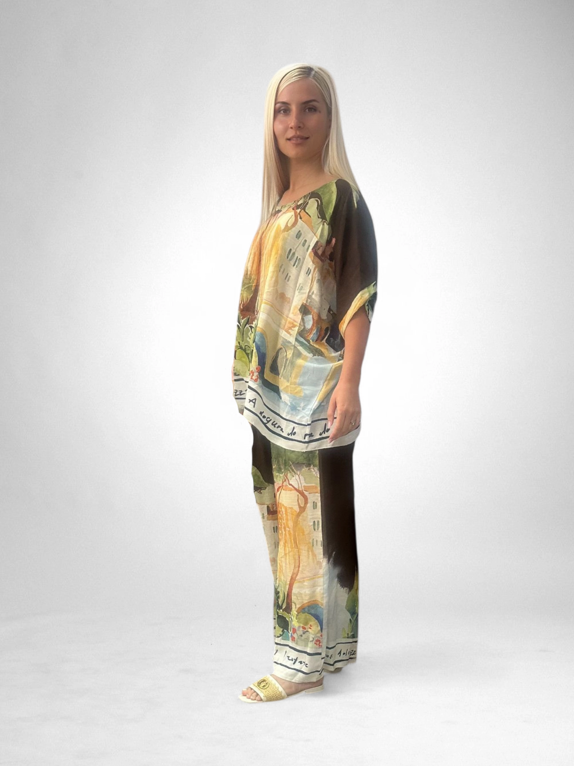 Set Vara Pictat Digital, Marime Universala, Tricou Si Pantaloni Largi [3]