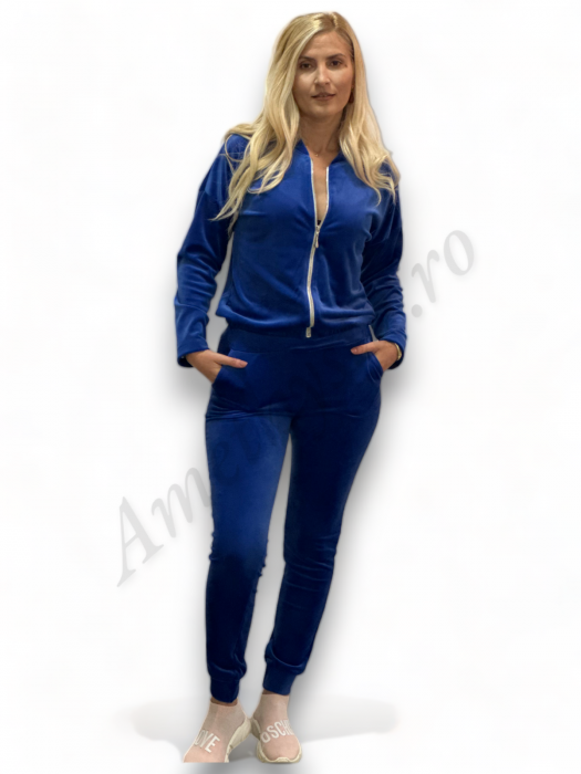 Trening Dama de Catifea Kyra - Compleu Bluza cu Fermoar și Pantaloni Albastru [8]