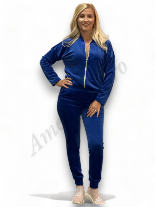 Trening Dama de Catifea Kyra - Compleu Bluza cu Fermoar și Pantaloni Albastru [3]