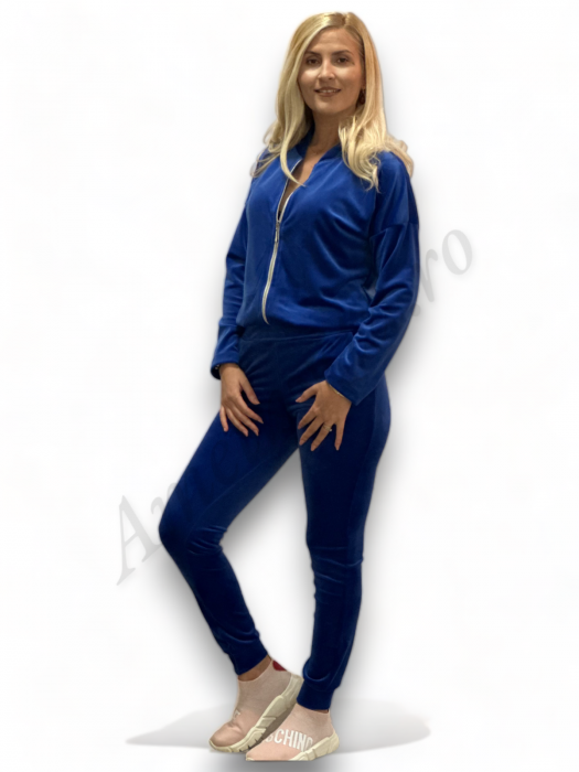 Trening Dama de Catifea Kyra - Compleu Bluza cu Fermoar și Pantaloni Albastru [7]