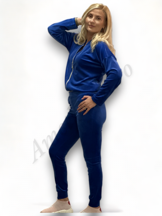 Trening Dama de Catifea Kyra - Compleu Bluza cu Fermoar și Pantaloni Albastru [5]