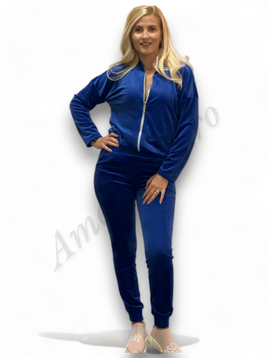 Trening Dama de Catifea Kyra - Compleu Bluza cu Fermoar și Pantaloni Albastru [6]
