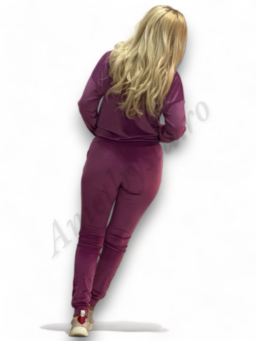Trening Dama de Catifea Kyra - Compleu Bluza cu Fermoar și Pantaloni Fucsia [3]