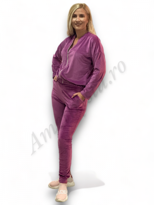 Trening Dama de Catifea Kyra - Compleu Bluza cu Fermoar și Pantaloni Fucsia [6]