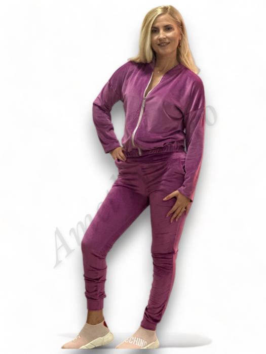 Trening Dama de Catifea Kyra - Compleu Bluza cu Fermoar și Pantaloni Fucsia [7]