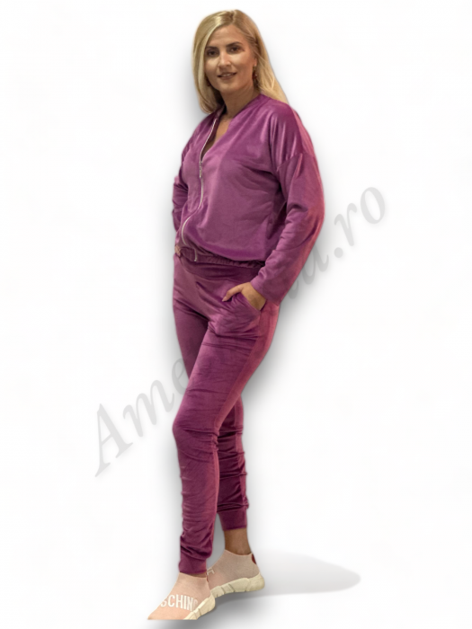 Trening Dama de Catifea Kyra - Compleu Bluza cu Fermoar și Pantaloni Fucsia [5]