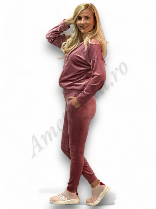 Trening Dama de Catifea Kyra - Compleu Bluza cu Fermoar și Pantaloni Roz [3]