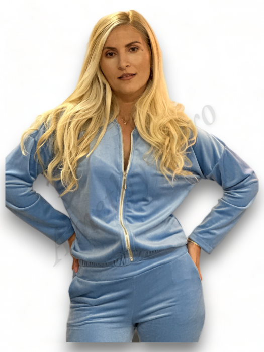 Trening Dama de Catifea Kyra - Compleu Bluza cu Fermoar și Pantaloni Bleu [2]