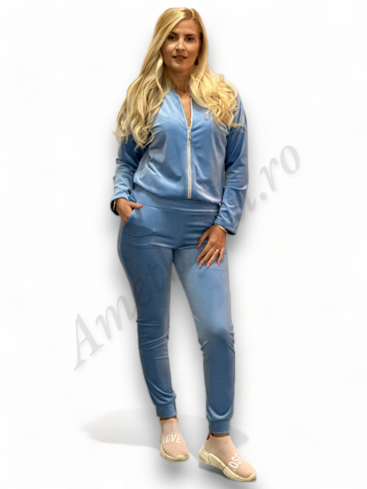 Trening Dama de Catifea Kyra - Compleu Bluza cu Fermoar și Pantaloni Bleu [6]