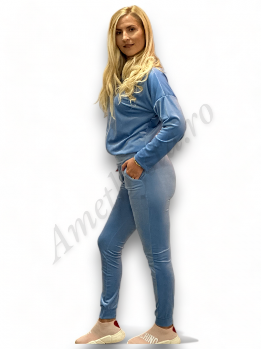 Trening Dama de Catifea Kyra - Compleu Bluza cu Fermoar și Pantaloni Bleu [3]