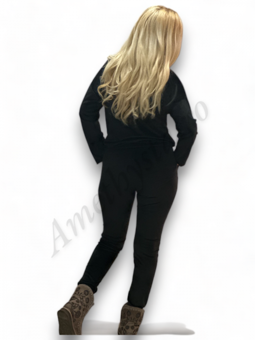 Trening Dama de Catifea Kyra - Compleu Bluza cu Fermoar și Pantaloni Negru [3]