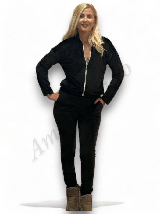 Trening Dama de Catifea Kyra - Compleu Bluza cu Fermoar și Pantaloni Negru [5]
