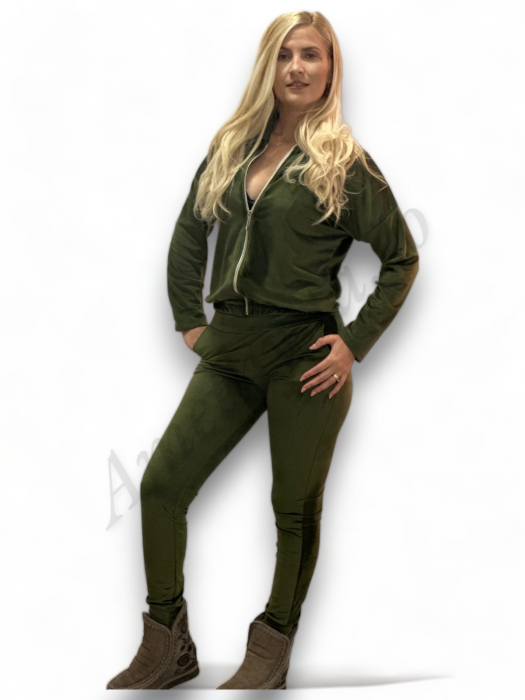 Trening Dama de Catifea Kyra - Compleu Bluza cu Fermoar și Pantaloni Kaky [6]