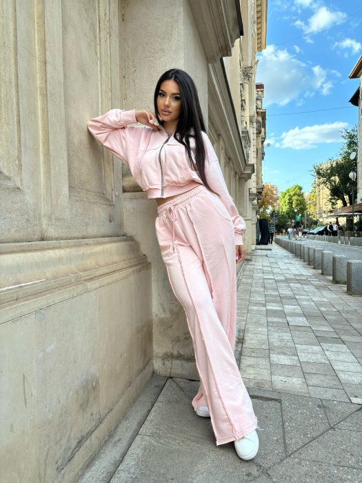 Trening Dama Bumbac - Compleu 2 Piese: Pantaloni Evazati si Hanorac cu Gluga [3]