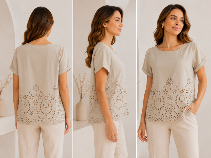 Tricou dama cu model decupat decorativ si tiv ondulat elegant [2]