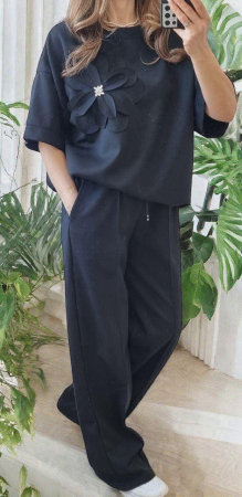 Compleu dama vascoza cu floare 3D si pantaloni largi – marime universala [1]