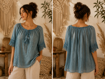 Imbracaminte Dama - Bluza dama lejera cu dantela si ciucuri decorativi