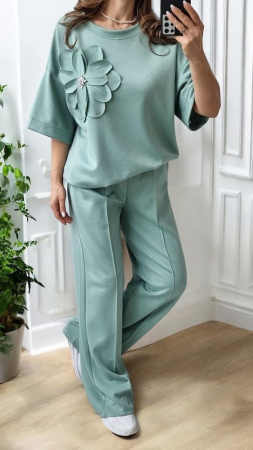 Compleuri Dama - Compleu dama vascoza cu floare 3D si pantaloni largi – marime universala