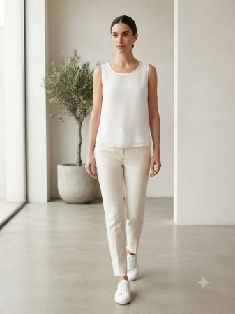 Imbracaminte Dama - Bluza alba eleganta cu guler rotund si fente laterale - design minimalist