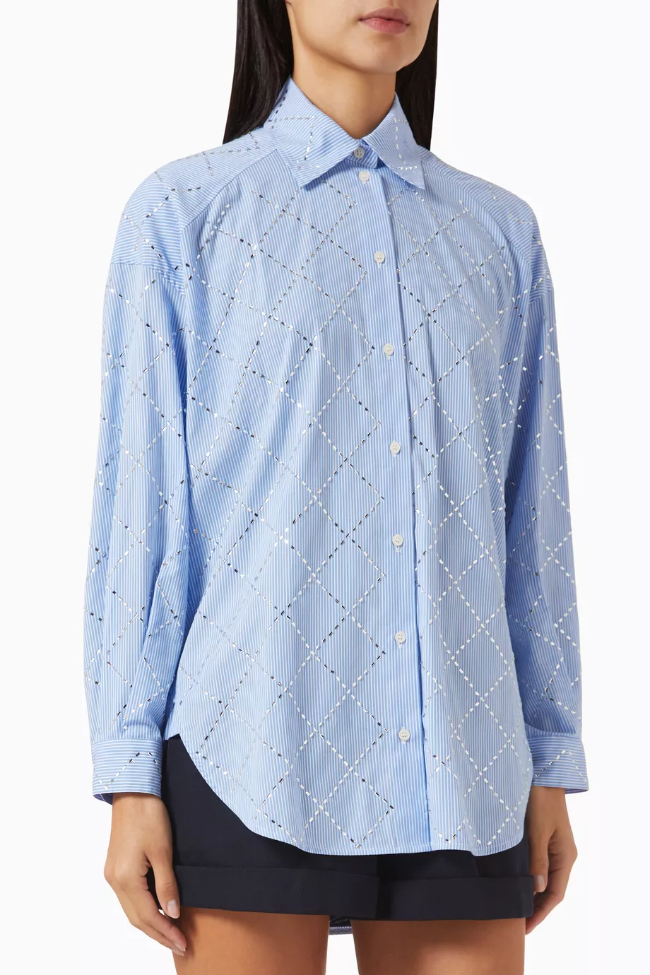 Bluze Dama - Bluza Dama, Camasa Dama Ivy cu Carouri și Strasuri Aplicate - ALN