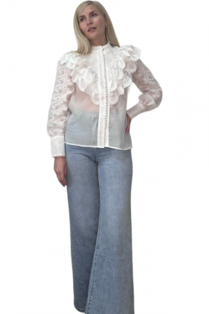 Bluza dama cu volane din dantela si broderie - Maya [6]
