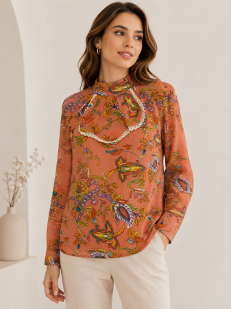 Imbracaminte Dama - Bluza dama cu imprimeu paisley si volan decorativ la decolteu