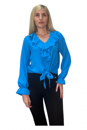Bluza dama cu volane si funda in talie - Jolie - Bleu [3]