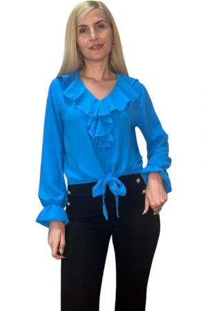 Bluza dama cu volane si funda in talie - Jolie - Bleu [7]