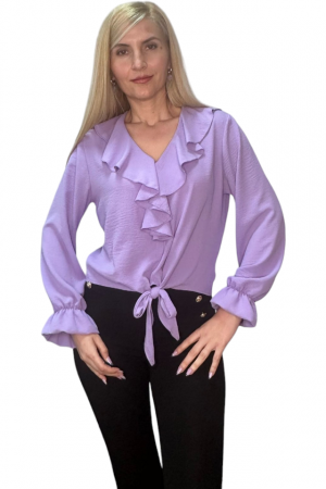 Bluza dama cu volane si funda in talie - Jolie - Mov [9]