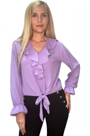 Bluza dama cu volane si funda in talie - Jolie - Mov [8]