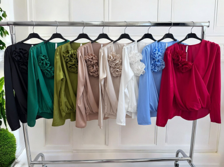 Bluza dama din satin cu trandafiri - MoonFlower [2]