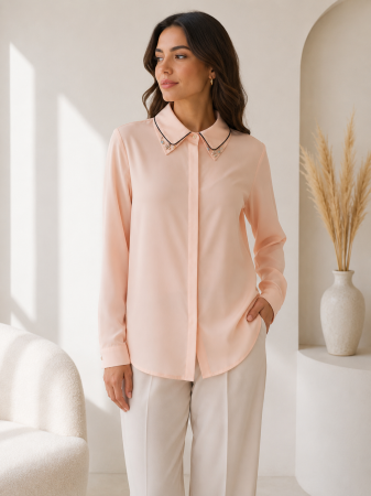 Imbracaminte Dama - Bluza dama eleganta cu guler decorat cu strasuri si maneca lunga
